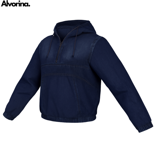 Alvorina™ Denim Half-Zip Hoodie