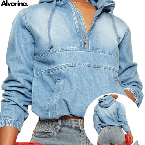 Alvorina™ Denim Half-Zip Hoodie