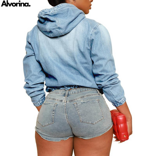 Alvorina™ Denim Half-Zip Hoodie